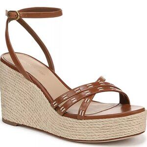Veronica Beard Philene Platform Wedge Sandals Tan Leather Espadrille 6.5M $375